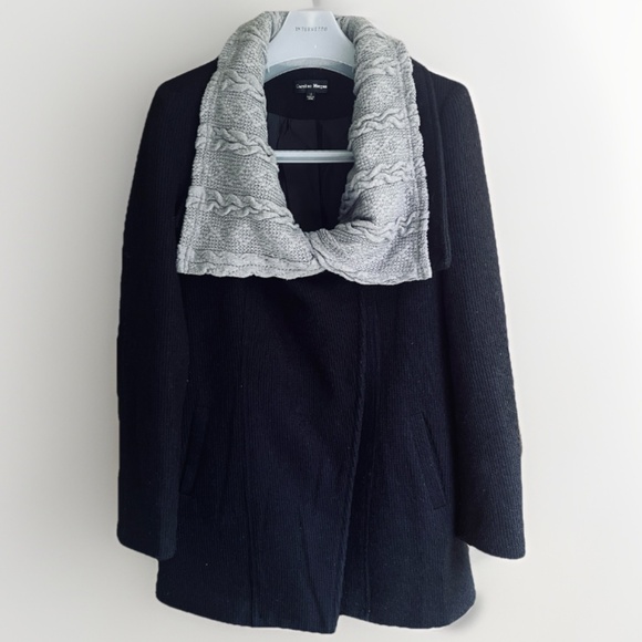 Caroline Morgan Wrap Black One Button Cardigan Jacket Size 12 Gray DoubleCollar - Picture 1 of 11